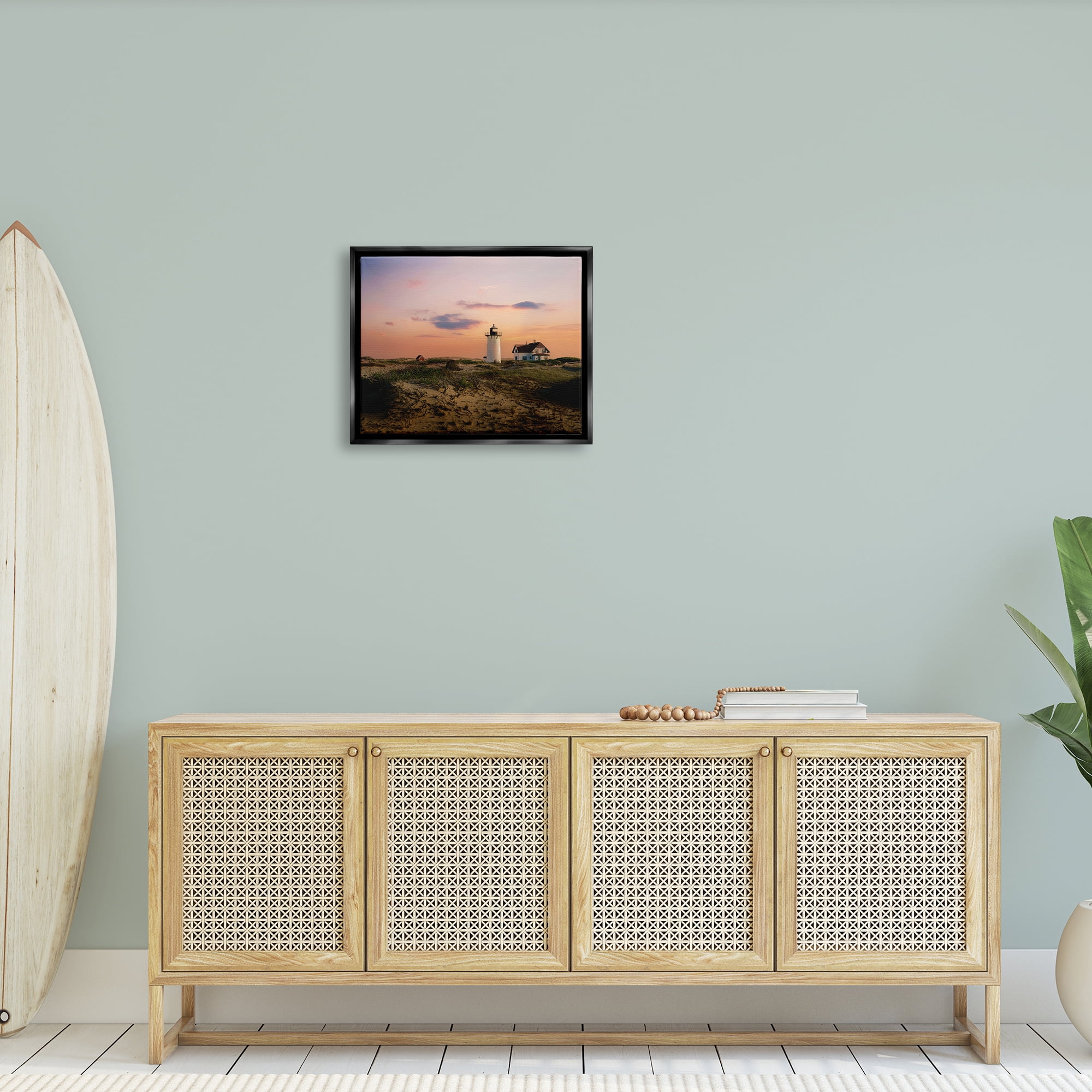Stupell Rural Coast Lighthouse Dunes Landscape Photography Black Floater Framed Art Print Wall Art