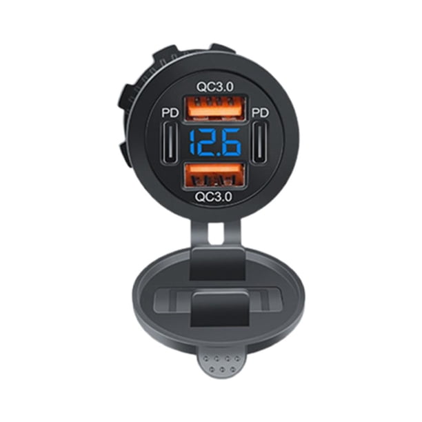 LUVCLS Cargador USB modificado para automóvil con pantalla digital QC3.0 dual PD de 4 puertos y carga rápida GXT