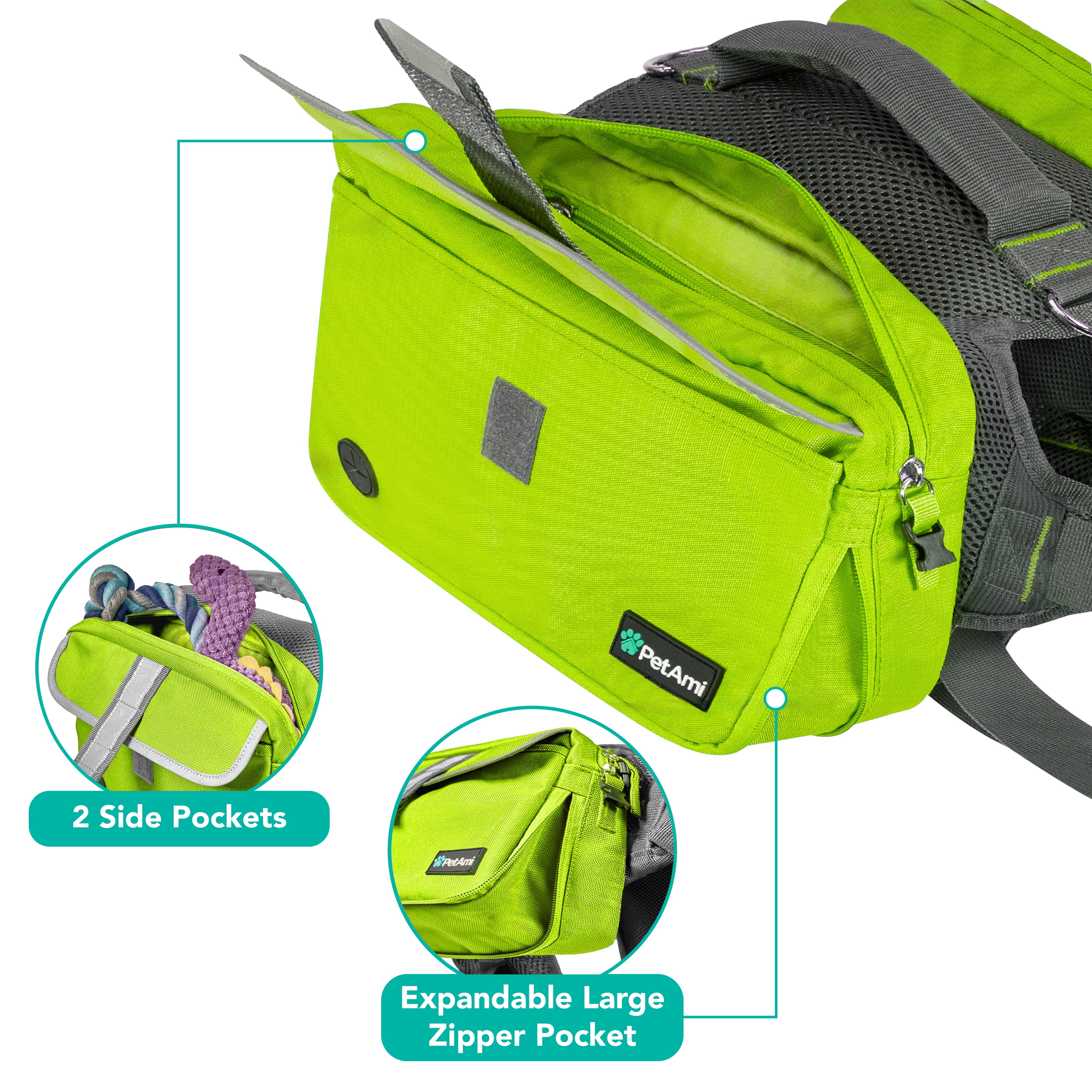 PetAmi Dog Backpack for Medium & Large Dogs, Saddle Bag for Dogs to Wear for Hiking, Pet Backpack Harness Dog Pack with Reflective Side Pockets for Walking Running