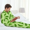 thumbnail image 4 of Mens Pajamas Set, green Cucumber Pattern Button Down Long Sleeve Loungewear Sleepwear Pjs sets for Men, 4 of 5