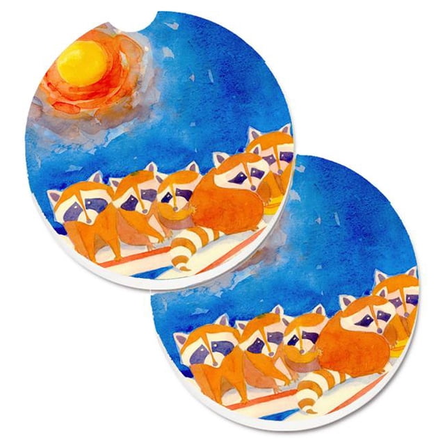 Carolines Treasures 6009CARC Raccoons on the Railing Set of 2 Cup Holder Car Coaster