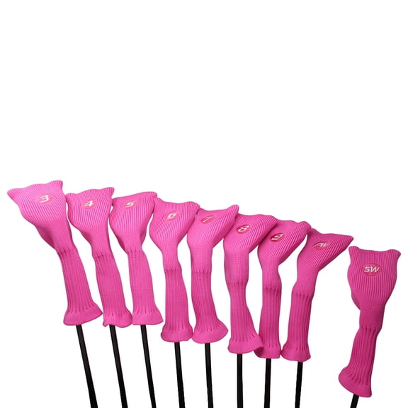 Majek All Hybrid Golf Club Pink Headcover Set 3-SW. Neoprene Acrylic Head Covers 3 4 5 6 7 8 9 PW SW