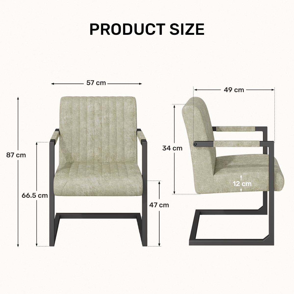 Faux Leather Dining Chairs Set of 2,Upholstered Art Accent Chair with Metal Legs and Padded Seat,Beige
