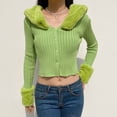 thumbnail image 4 of Suéteres tipo cárdigan de moda urbana para mujer, con cuello con ribete de piel, estilo coreano, informal, recortado, de punto, 2020, 4 of 6