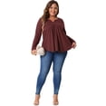 thumbnail image 3 of DARING DIVA Women's Plus Tops Notched Neck Front Pleated T-Shirt Blouses 1X Burgundy, 3 of 6