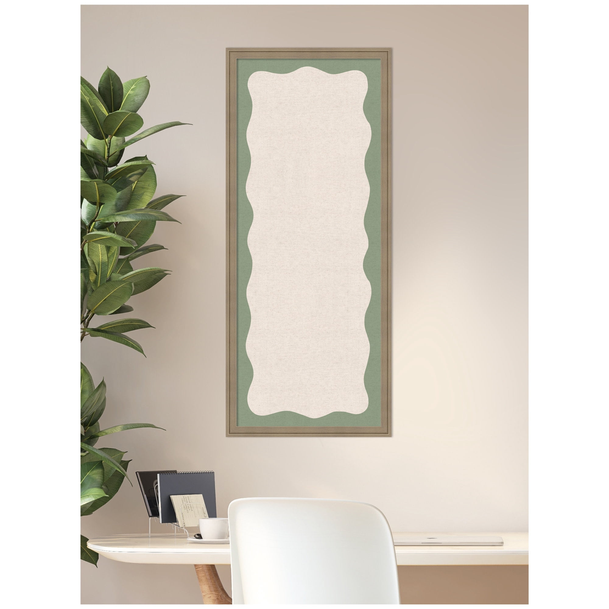 Kate and Laurel Framed Fabric Pinboard 18 x 42,  Printed Linen Classic Bulletin Board for Use as a Vision Board or Wall Organization, Florence Light Brown Frame