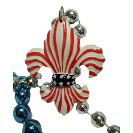 Fleur Stripe - Red White Blue Fleur De Lis Stars Stripes Mardi Gras Beads Necklace Party Favor