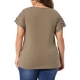 thumbnail image 3 of Agnes Orinda Women's Plus Size Tops Lace Panel Hollow Short Sleeves Spring Summer Solid Blouses 3X Brown, 3 of 6