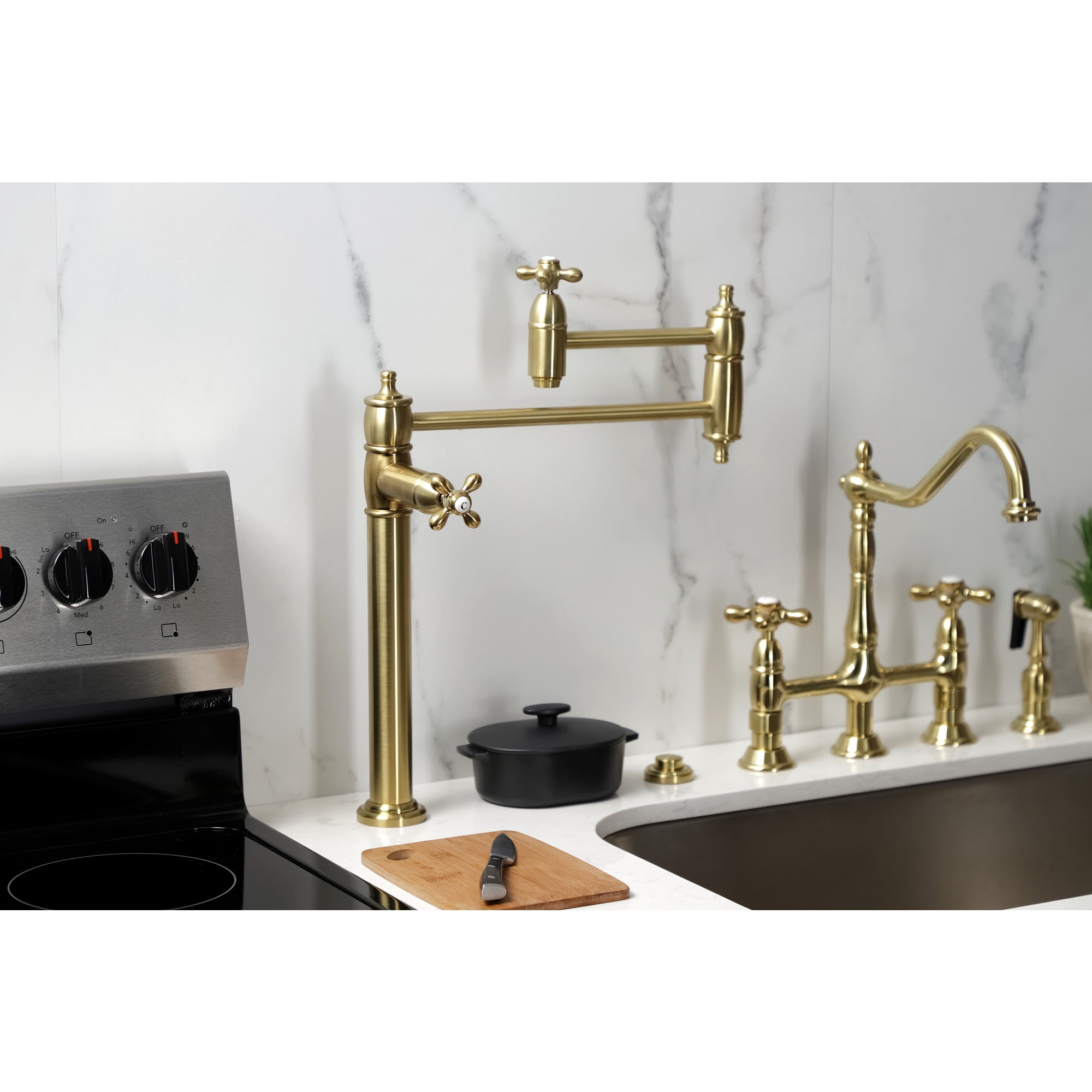 Kingston Brass KS3707AX Restoration Deck Mount Pot Filler Faucet, Brushed Brass