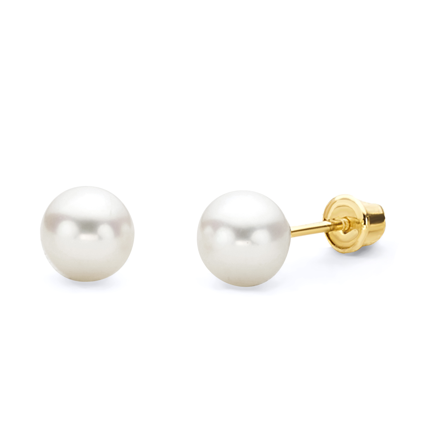 Wellingsale 14K Yellow Gold Polished 5mm Freshwater Cultured Pearl Stud 