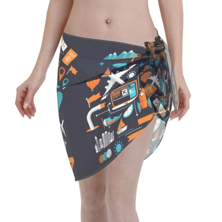 Ocsxa Creative Transport Print Sarong Coverups For Women Bathing Suit Wrap Swimsuit Skirt Beach Bikini Cover Up Swimwear
