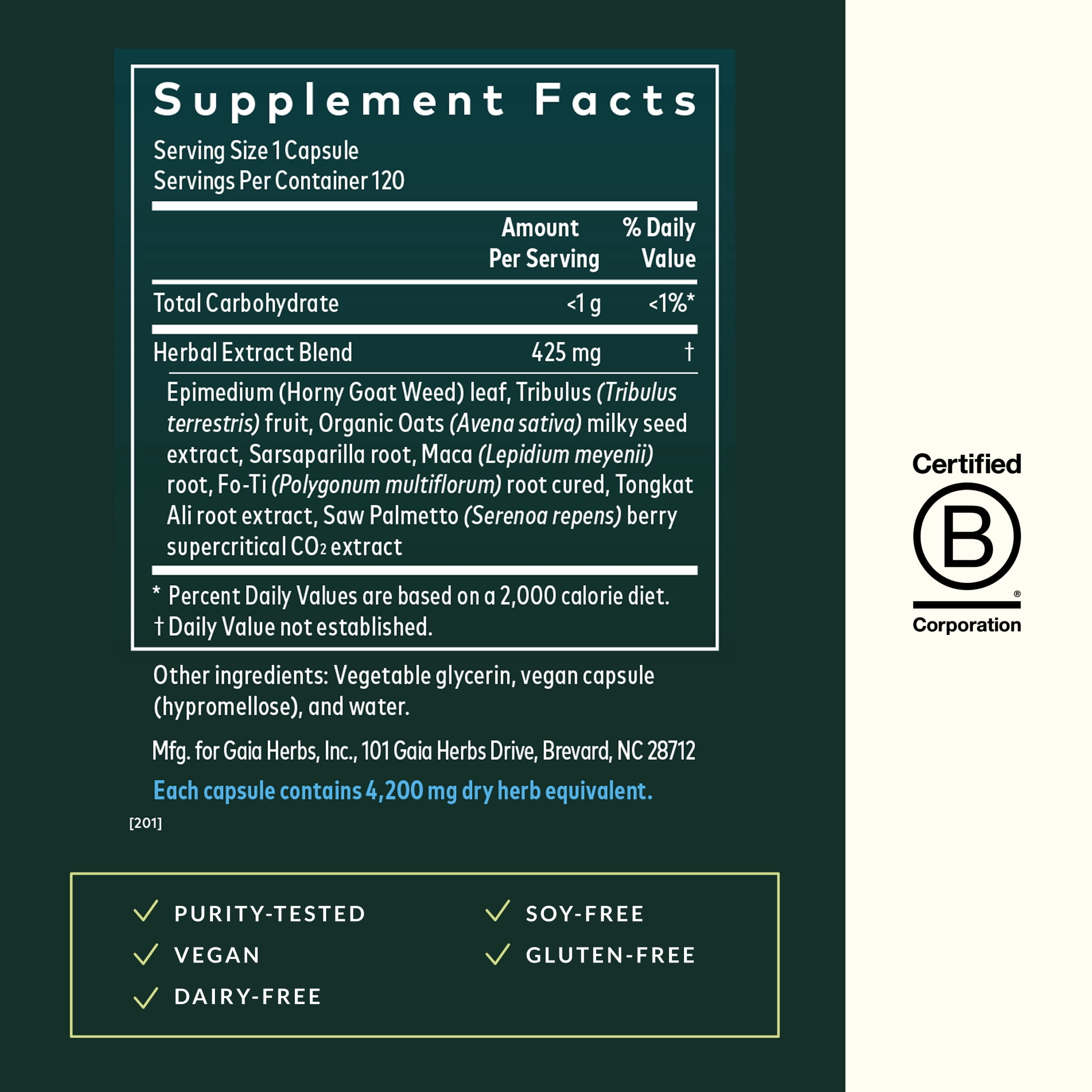 Gaia Herbs Male Libido - Herbal Supplement with Saw Palmetto, Horny Goat Weed & Oats - Traditional Herbs to Support Vitality & Energy Levels for Men - 120 Vegan Liquid Phyto-Capsules (120 Servings)