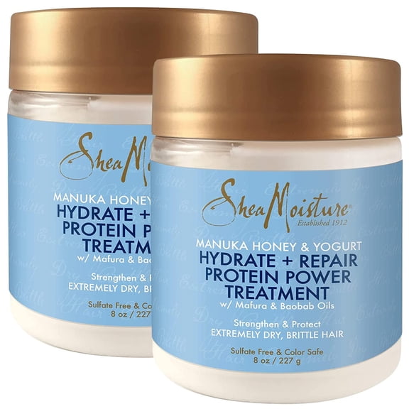 SheaMoisture Hair Mask - Manuka Honey & Yogurt, Hydrate Repair Protein Power Treatment, Hair Treatment for Dry, Damaged Hair Care with Organic Shea Butter & Castor Oil for Hair, 8 Oz (Pack of 2)