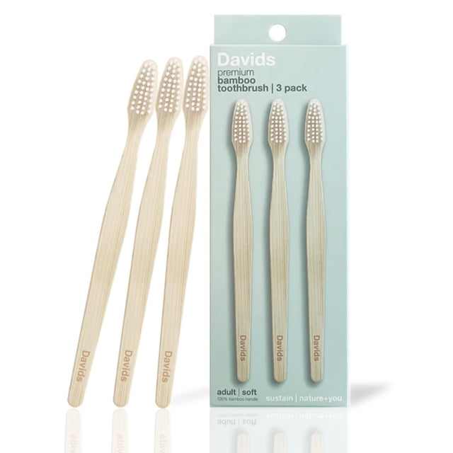 Cepillo de dientes Davids Premium Bamboo Soft Bristle, paquete de 3