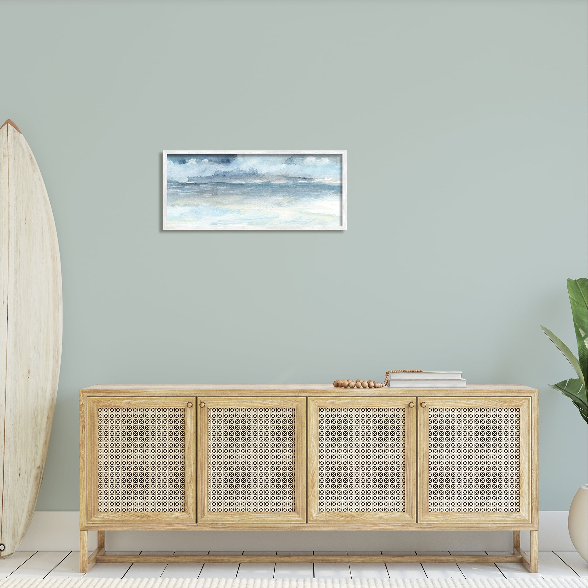 Stupell Abstract Cloudy Ocean Waves Landscape Painting White Framed Art Print Wall Art