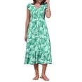 thumbnail image 2 of INSPIRAR CHIC Vestido Midi de Playa para Mujer de Verano con Estampado, Cuello en V, Cintura Elástica, Mangas con Volantes, Talla XS, Verde, 2 of 6