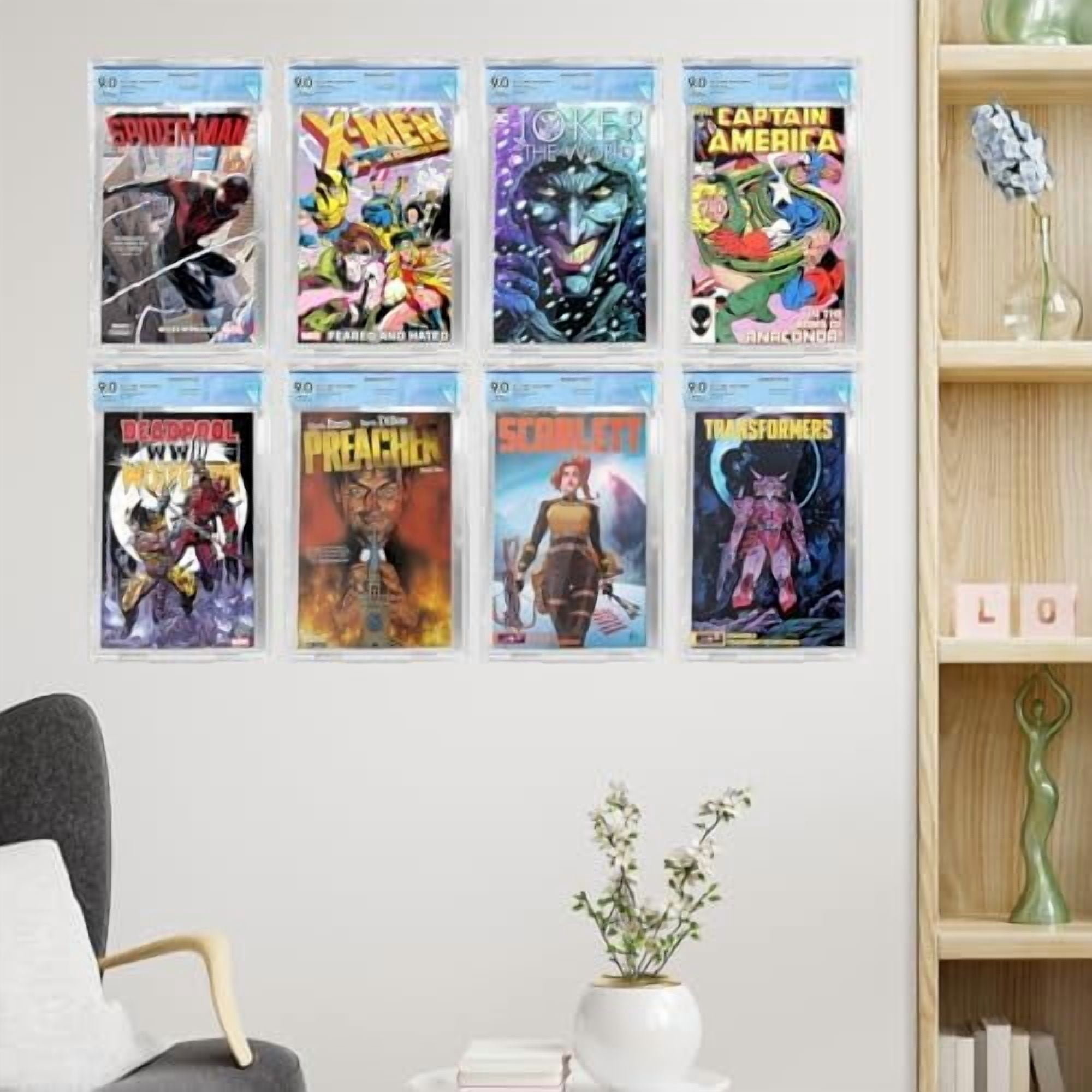 16Pcs Clear Floating Comic Book Display Shelves,Clear Floating Shelves for Displaying Comic Books with Expansion Screws,Comic Book Shelf Stand Wall Mount Display, Comic Book Frames for Wall