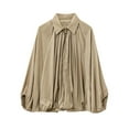 thumbnail image 3 of Women'S Puffy Bombers Jacket Oversized Street Casual Batwing Sleeve Lapel Pleated Shirt with Zipper Khaki S, 3 of 7
