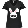 thumbnail image 3 of Inktastic Cute Bunny, White Bunny, Bunny Wearing Sunglasses Women's Plus Size V-Neck T-Shirt, 3 of 5