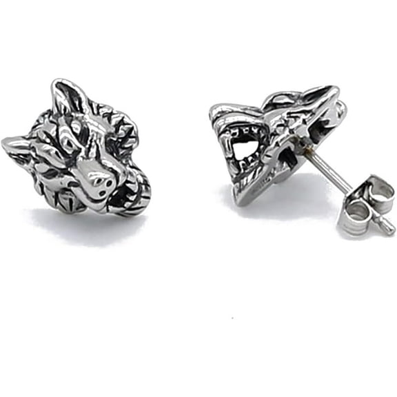 Punk Wolf Animal Stud Earrings for Men Women Cartilage Stainless Steel Cool Style Vintage Personalized Piercing Post Jewelry Rock Rock Gothic Hypoallergenic Father's Day Birthday Gifts for Son