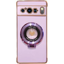 for Google Pixel 8 Pro Case with Magnetic Ring Stand [Compatible with MagSafe] Cute Love Heart Luxury Electroplate Plating Soft Silicone Shockproof Phone Case for Pixel 8 Pro 6.7"(Purple)