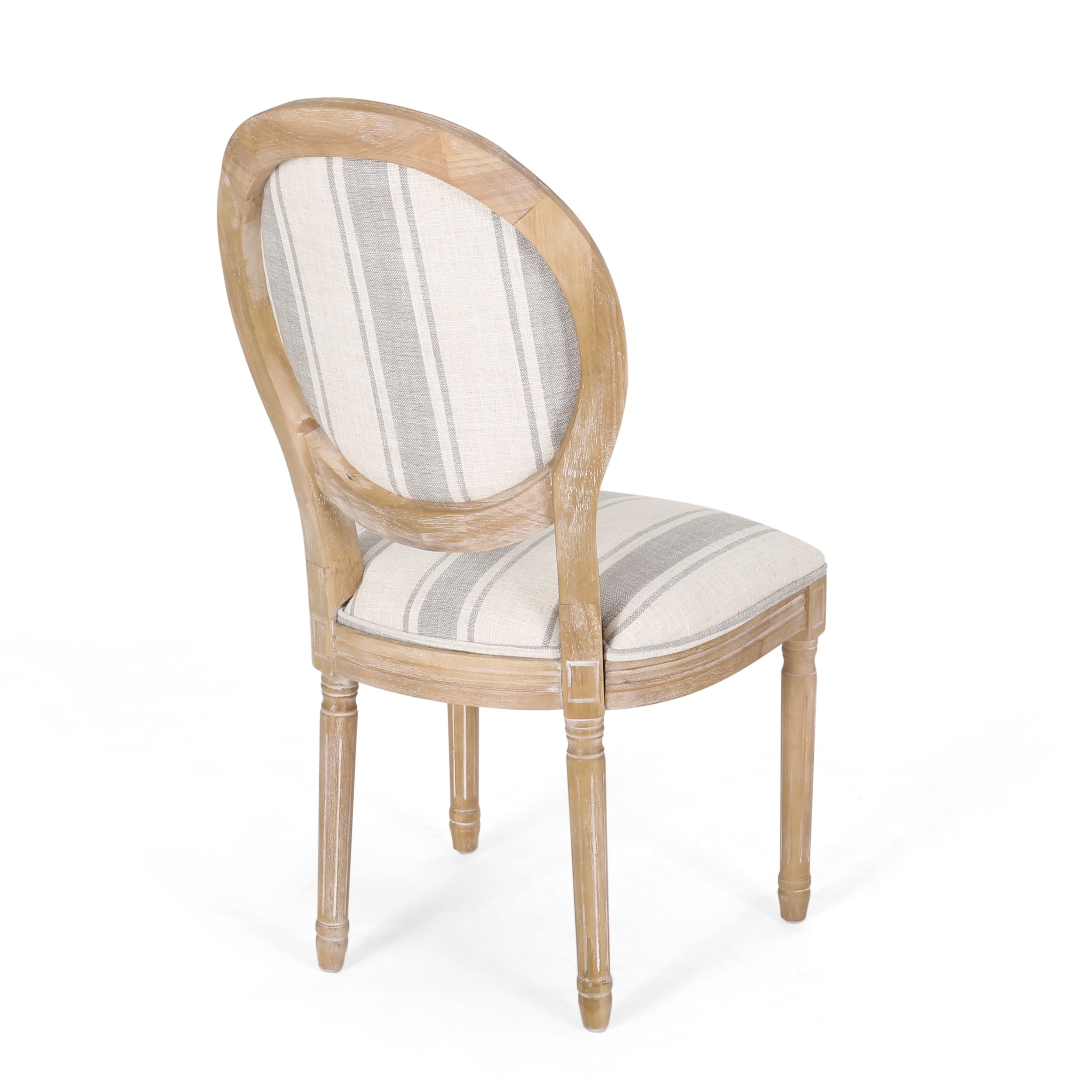 Noble House Karter Indoor French Fabric Dining Chairs, Set of 2, Gray Stripes