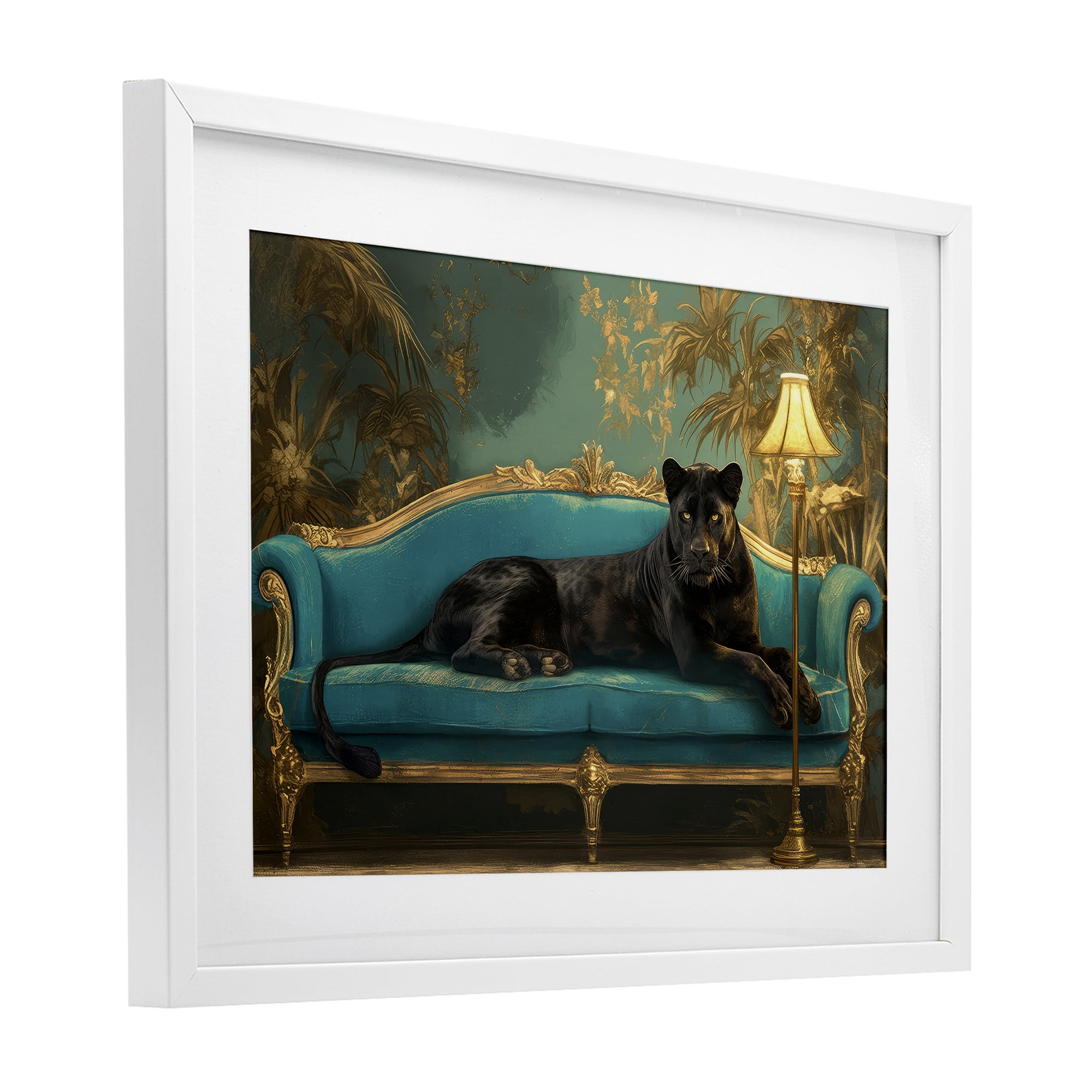 Stupell Industries Exotic Lounging Panther White Framed Print Under Glass, design by Tina LeCour