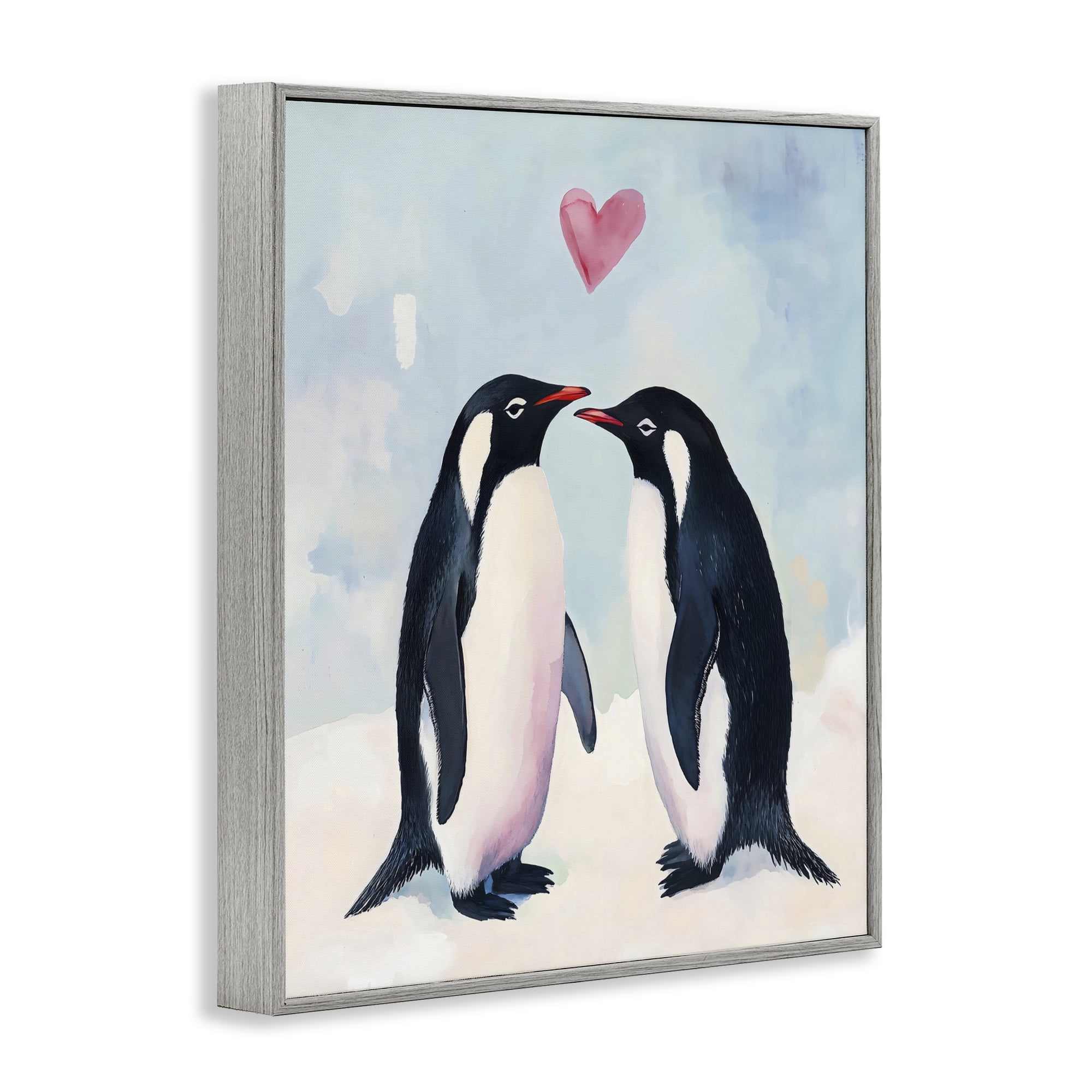 Stupell Industries Penguin Love with Heart Gray Framed Giclee Art, design by The Prints Vibe