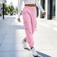 thumbnail image 6 of Womens Casual Sweatpants, Elastic Drawstring Waist Tapered Leg Pants with Multi Pockets, Jogger Pants for Fitness & Running | VerBelle,Pink S, 6 of 7