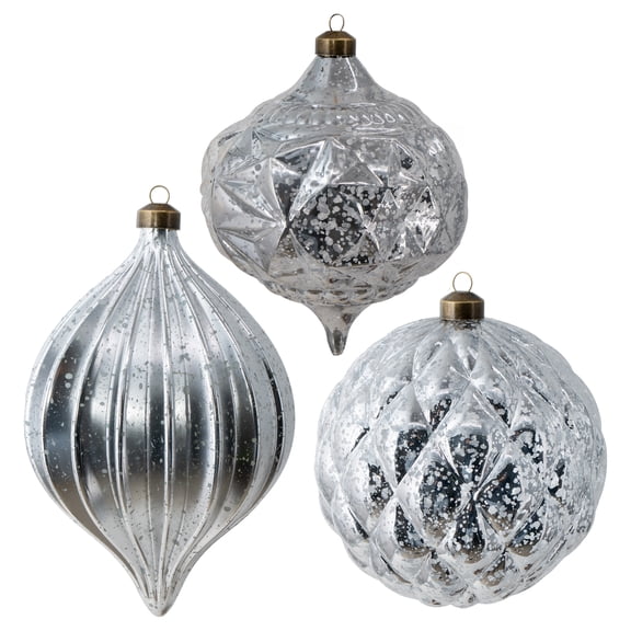 My Texas House 3-Count Silver Mercury-Style Shatterproof Christmas Ornaments