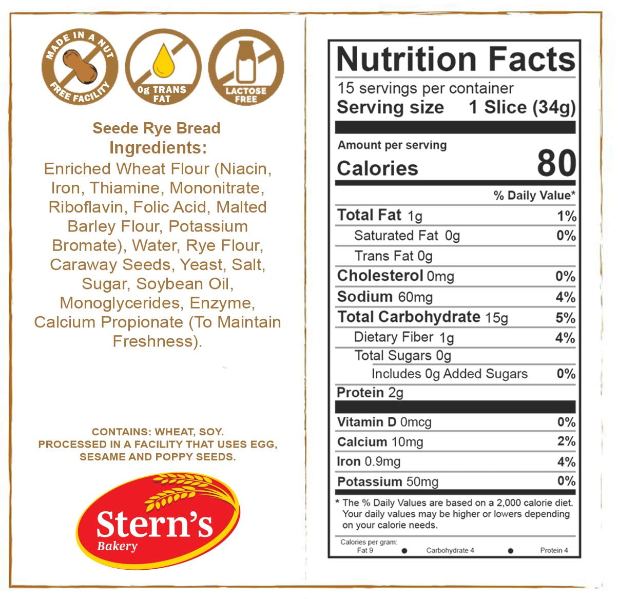Rye Bread with Seeds -2 Pack-16 oz Per Loaf | Delicious Sandwich Bread | Kosher Bread | Fresh Bread | Dairy & Nut Free | 2-3 Day Shipping | Stern’s Bakery