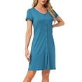 thumbnail image 4 of INSPIRE CHIC Women's Nightgown Sleep Dress Short Sleeve Button Down Solid Crewneck Night Dress S Green, 4 of 6