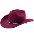 thumbnail image 4 of XIAOCHA Women's Woven Shell‑Clasp Suede Cowboy Hat Solid Outdoor Rodeo Western Hat,Wine, 4 of 4
