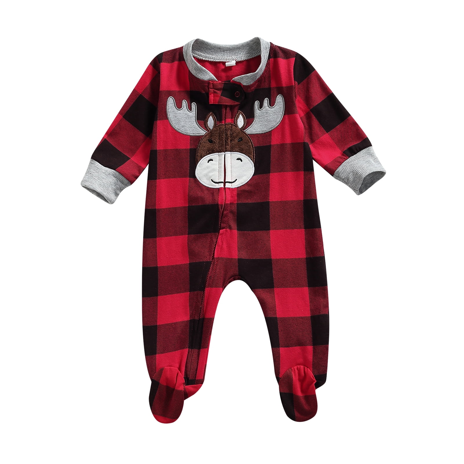Canis Baby Girl Boy Christmas Buffalo Plaid Footie Romper One Piece ...