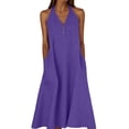 thumbnail image 2 of Gamivast Dresses for Women Linen Halter V-Neck Sleeveless Maxi Dress with Pockets Casual Loose Fit Button Front Summer Beach Vacation Dress Purple S, 2 of 7