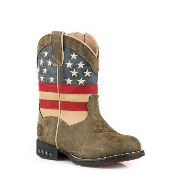 Roper Boys Patriot Light Up Heel Round Toe Cowboy Mid Calf Boots