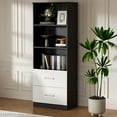 thumbnail image 2 of 63" Tall Bookshelf with 2 Drawers, 3 Shelf Modern Bookcase with Adjustable Shelf, Open Shelves Bookcase, Unique Book Shelf for Home Office, Black & White, 2 of 8