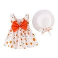 thumbnail image 3 of Odeerbi Girls Dresses Toddler Baby Kids Sleeveless Floral Princess Dress Hat Outfits Orange, 3 of 9