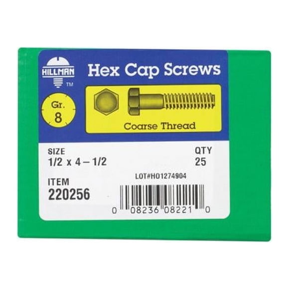 Hillman 220256 0.5 x 4.5 in. NC-Y Grade 8 Hex Head Cap Bolt