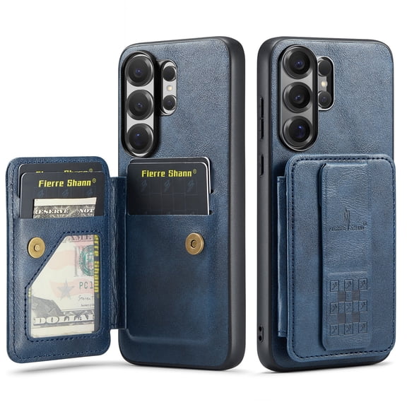 for Samsung Galaxy S26 Ultra PU Leather Back Case, Vintage Slim Card Slot with Magnetic Closure Wristband Holder Kickstand RFID Blocking Wallet Phone Case Cover for Samsung Galaxy S26 Ultra, Blue