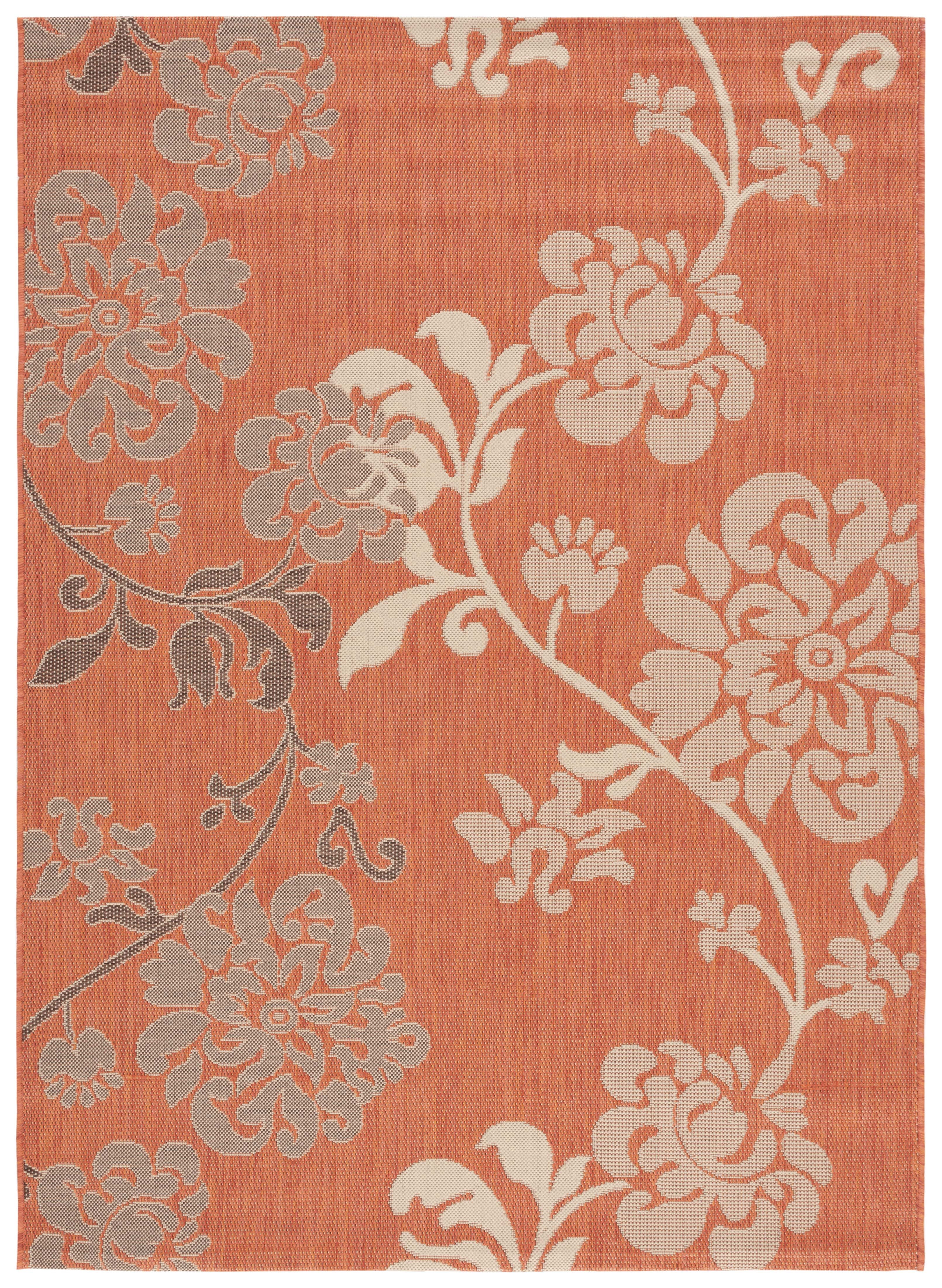 SAFAVIEH Courtyard Cindy Floral Indoor/Outdoor Area Rug, 5'3" x 7'7", Terra Natural/Brown