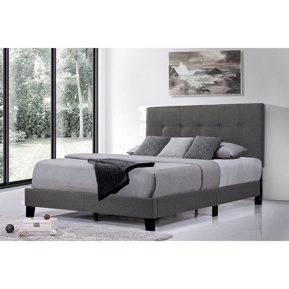 Modern Full Size Bed Frame with Headboard, HighEnd Dark Gray Bed Frame
