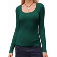 thumbnail image 3 of Chemises à Manches Longues pour Femmes, Col Rond, Coupe Ajustée Décontractée, Hauts en Tricot Côtelé, Été Automne, T-Shirt de Travail Basique, Vert Foncé m, 3 of 9