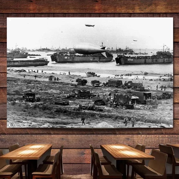 Normandy landings Battle Flag Banner Wall Chart Canvas Painting WW II Military Historical Posters & Prints Wall Art Decoration Tapestry For Room, Classroom, Home, Bedroom,38X57 inches