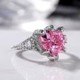 thumbnail image 3 of 925 Sterling Silver Shiny Full Diamond Heart-Shaped Pink Gemstone Ring Cubic Zirconia Rings  Diamond Ring Eternity Engagement Wedding Band Ring for Women, 3 of 5