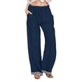 thumbnail image 1 of Pantalones Anchos Sueltos para las Mujeres Pantalones Rectos Sueltos Elásticos de Raya Casual con Bolsillo, 1 of 9