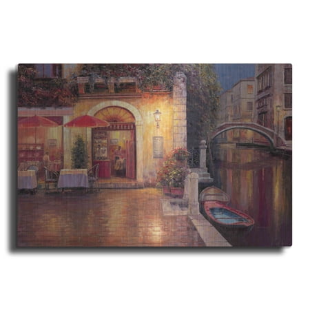Luxe Metal Art 'Night Café after Rain' by Haixia Liu, Metal Wall Art, 24"x16"