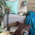 thumbnail image 4 of Brown Cushion Cover, Peacock Feather Sequins Beaded Throw Pillow Cover, Throw Pillow Cover 14x14 inch (35x35 cm), Square Silk Pillow Cover Couch, Floral Art, Modern - Peacock Sparkle, 4 of 11