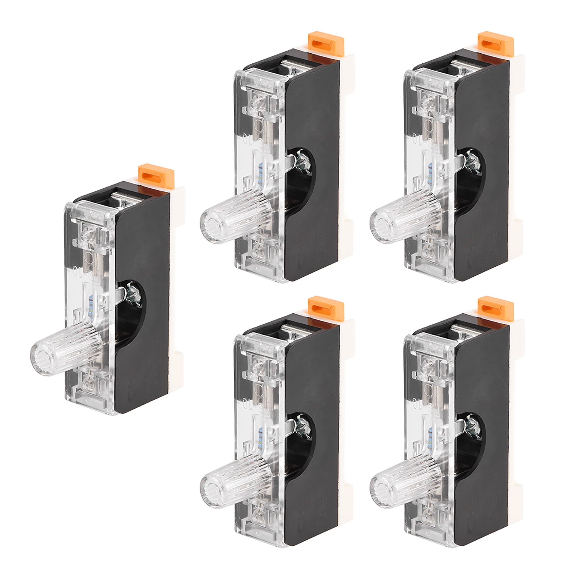 Fuse Holder Single Pole with Indicator Light 6mmx30mm Glass Fuse Included 250V 10A Black 5Pcs