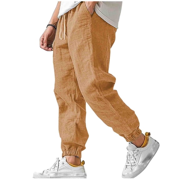 cfhntfmh Mens Jogger Pants Casual Loose Pants Elastic Waist Drawstring Lightweight Yoga Trousers with Pockets (Yellow,X-Large)